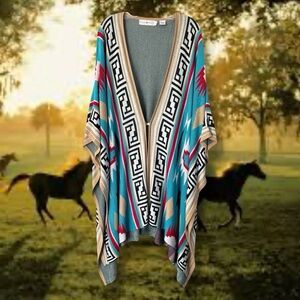 Western Boho Open Front Sweater Long Cardigan Poncho Cape